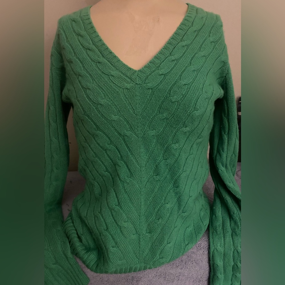 Women's Ralph Lauren Black Label Cable Knit Cashmere Sweater Green Slim Fit